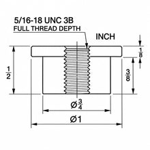 画像をギャラリービューアに読み込む, ENGINEERING DRAWING SHOW THE DIMENSIONS OF 5-16 UNC 3-4 od TOP HAD WELD-IN STEEL BUNG WITH 1-2 INCH HEIGHT. ALL DIMENSIONS ARE IN INCH FRACTION.