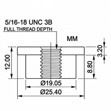 画像をギャラリービューアに読み込む, ENGINEERING DRAWING OF 5/16" UNC 3/4" OD HEAVY DUTY TOP HAD STEEL BUNG SHOWING THE DIMENSIONS. ALL DIMENSIONS ARE IN MM. 
