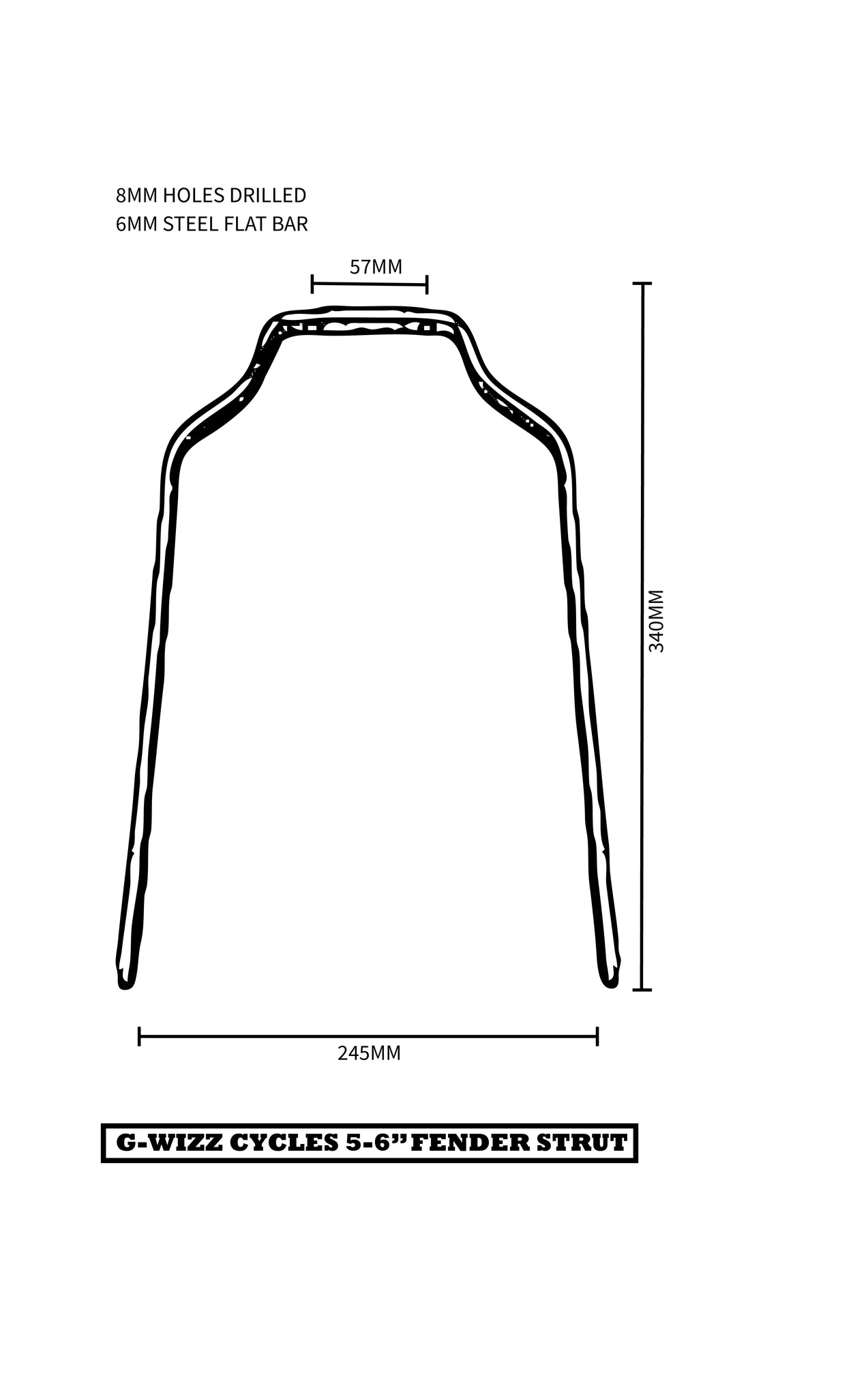 5" 6" chrome fender strut dimensions drawing