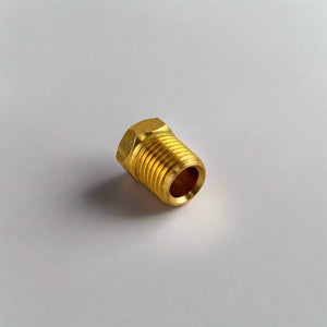 Rear view of 1/4" Brass NPT hex fuel plug